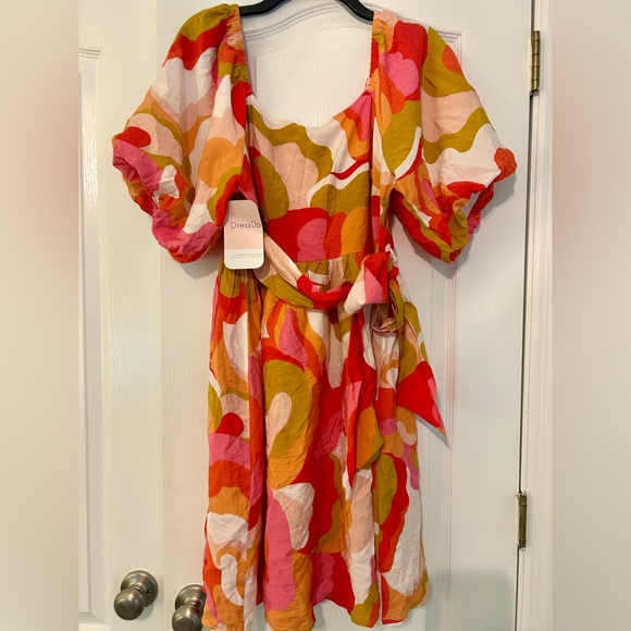 ODDI Printed Smocked Puff Sleeve Mini Dress NWT size Large - Picture 2 of 7